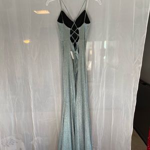 blue shimmery prom dress